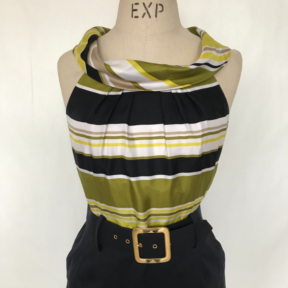 Milly Sleeveless Cocktail Dress Striped Over Navy Blue Size 6